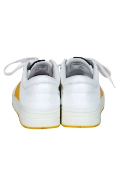 Jimmy Choo - White & Yellow Leather Lace-Up Sneakers w/ Crystal Star Hardware Sz 7.5