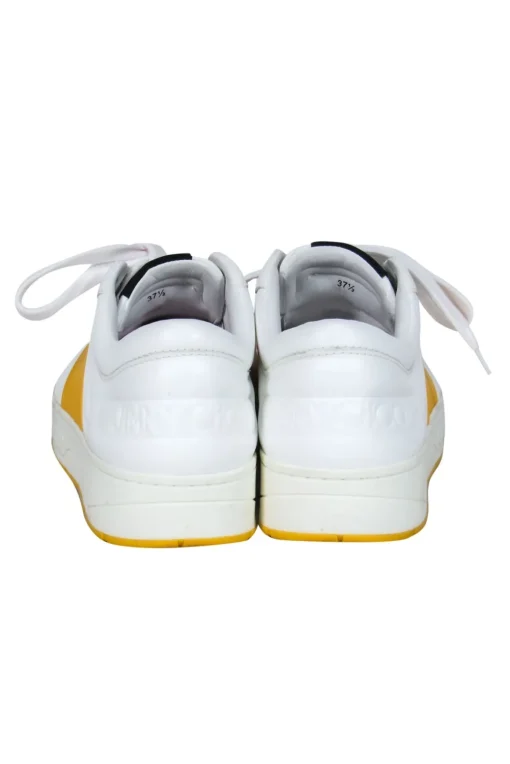 Jimmy Choo - White & Yellow Leather Lace-Up Sneakers w/ Crystal Star Hardware Sz 7.5