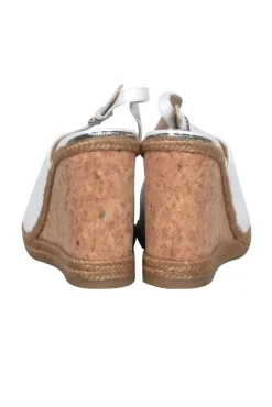Jimmy Choo - White Reptile Embossed Leather & Cork Wedges Sz 8.5