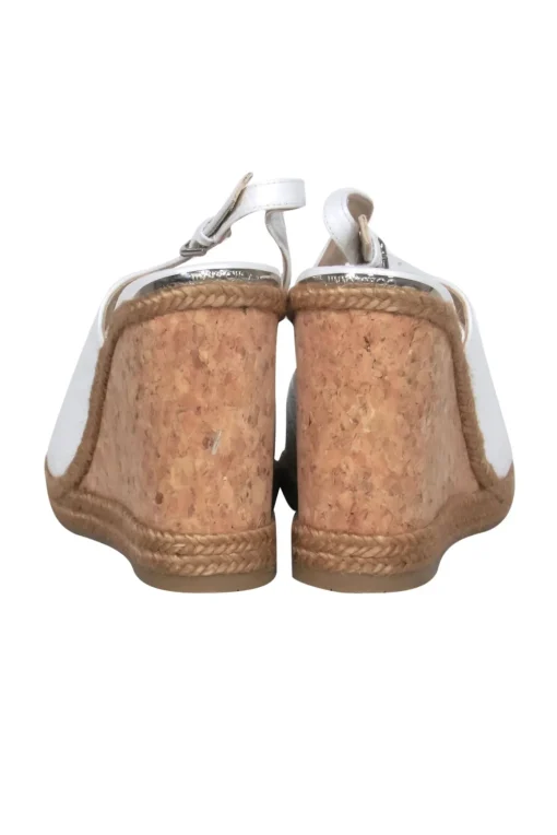 Jimmy Choo - White Reptile Embossed Leather & Cork Wedges Sz 8.5