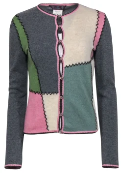 John Galliano - Vintage Multicolored Patchwork Wool Blend Cardigan Sz S