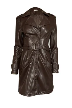 Johnathan Simkhai - Dark Brown Vegan Leather Mini Trench Dress Sz S