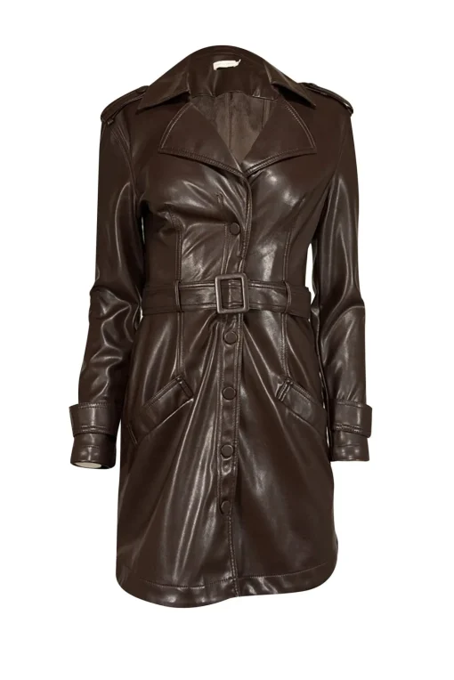 Johnathan Simkhai - Dark Brown Vegan Leather Mini Trench Dress Sz S