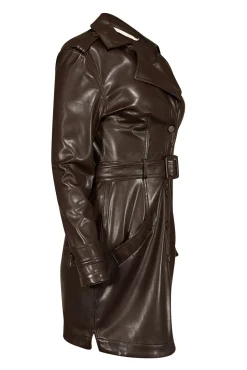 Johnathan Simkhai - Dark Brown Vegan Leather Mini Trench Dress Sz S