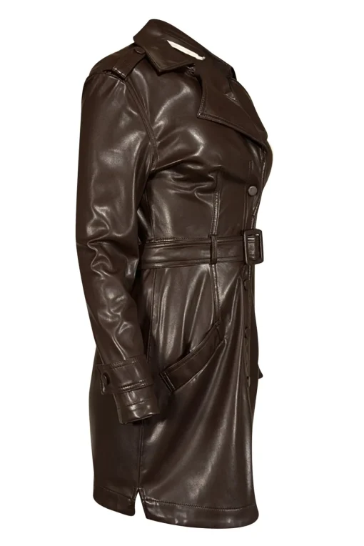 Johnathan Simkhai - Dark Brown Vegan Leather Mini Trench Dress Sz S