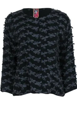 Johnny Was - Black Floral Applique Long Sleeve Shirt Sz M