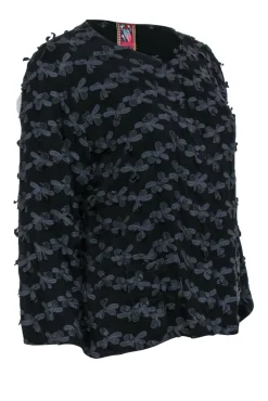 Johnny Was - Black Floral Applique Long Sleeve Shirt Sz M