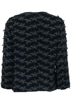 Johnny Was - Black Floral Applique Long Sleeve Shirt Sz M