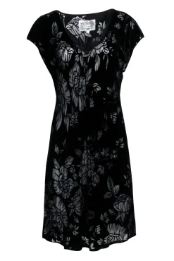 Johnny Was - Black Velvet Burnout Floral Print Dress Sz L