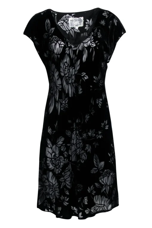 Johnny Was - Black Velvet Burnout Floral Print Dress Sz L
