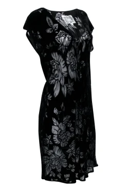 Johnny Was - Black Velvet Burnout Floral Print Dress Sz L