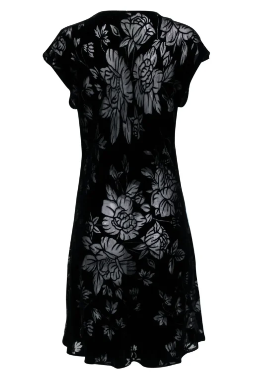 Johnny Was - Black Velvet Burnout Floral Print Dress Sz L