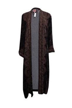 Johnny Was - Brown & Black Leopard Print Velvet Embroidered Kimono Sz M