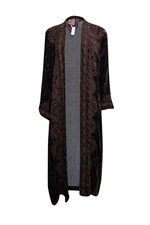 Johnny Was - Brown & Black Leopard Print Velvet Embroidered Kimono Sz M