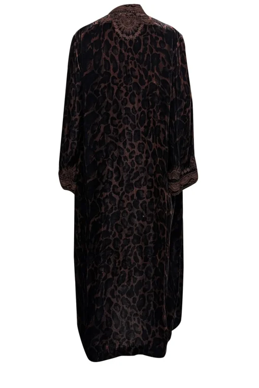Johnny Was - Brown & Black Leopard Print Velvet Embroidered Kimono Sz M