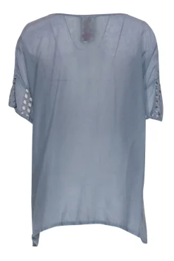 Johnny Was - Dusty Blue Short Sleeve Blouse w/ Eyelet Design Sz XS