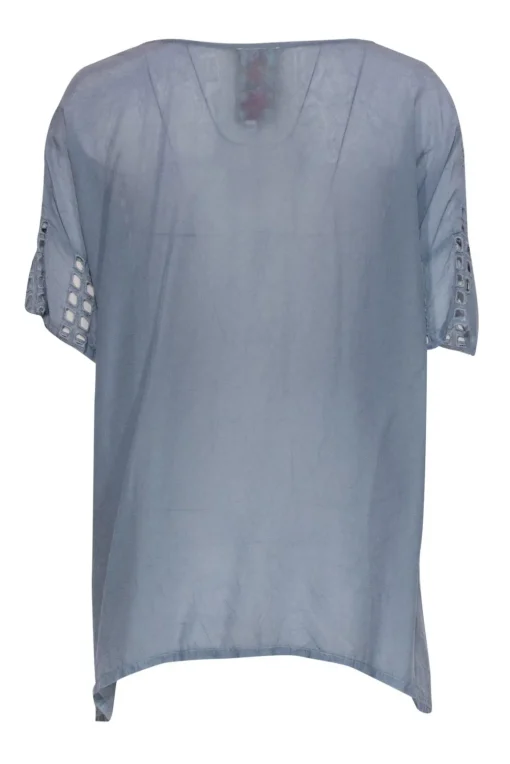 Johnny Was - Dusty Blue Short Sleeve Blouse w/ Eyelet Design Sz XS
