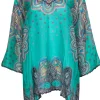 Johnny Was - Green Bohemian Print Embroidered Silk Tunic Sz XL