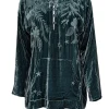 Johnny Was - Green Velvet Embroidered Long Sleeve Hooded Shirt Sz S