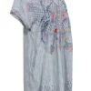 Johnny Was - Light Blue Floral Embroidered Short Sleeve Dress Sz L