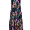 Johnny Was - Navy Floral Silk Sleeveless Midi Dress Sz L
