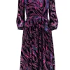 Johnny Was - Navy, Pink, & Red Print Velvet Burn Out Wrap Bodice Dress Sz S