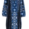 Johnny Was - Navy Velvet Embroidered Peasant Shift Dress Sz L