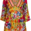 Johnny Was - Red & Multicolor Floral Tunic Blouse Sz S