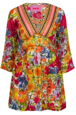 Johnny Was - Red & Multicolor Floral Tunic Blouse Sz S