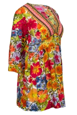 Johnny Was - Red & Multicolor Floral Tunic Blouse Sz S
