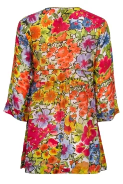 Johnny Was - Red & Multicolor Floral Tunic Blouse Sz S