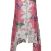 Johnny Was - Semi-Sheer Silk Red Print Scarf Hem Tunic w/ Butterflies Sz S
