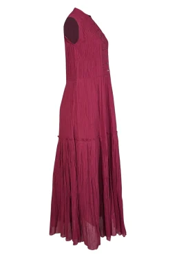 Joie - Beet Red Pintuck Cotton Maxi Dress Sz S