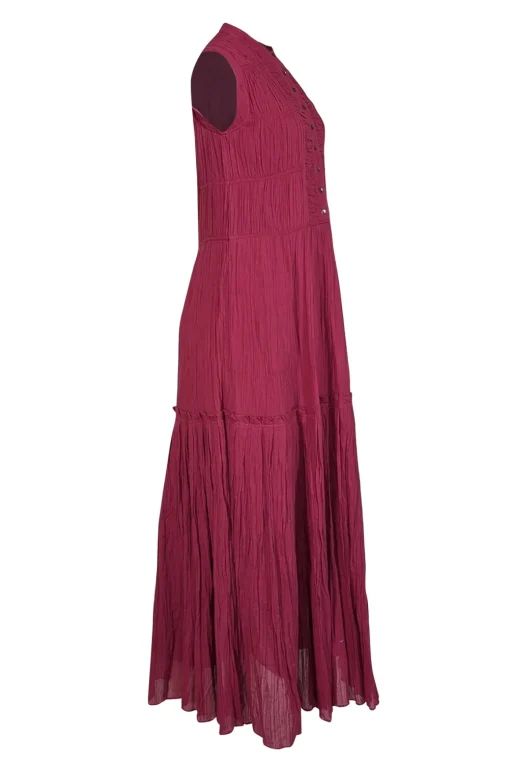 Joie - Beet Red Pintuck Cotton Maxi Dress Sz S