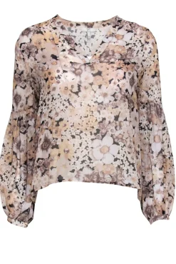 Joie - Beige & Black Floral Print Sheer Silk Blouse Sz XS