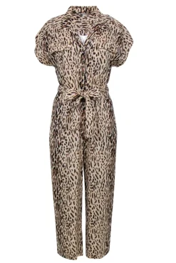 Joie - Beige & Black Leopard Print Utility-Style Belted Jumpsuit Sz M