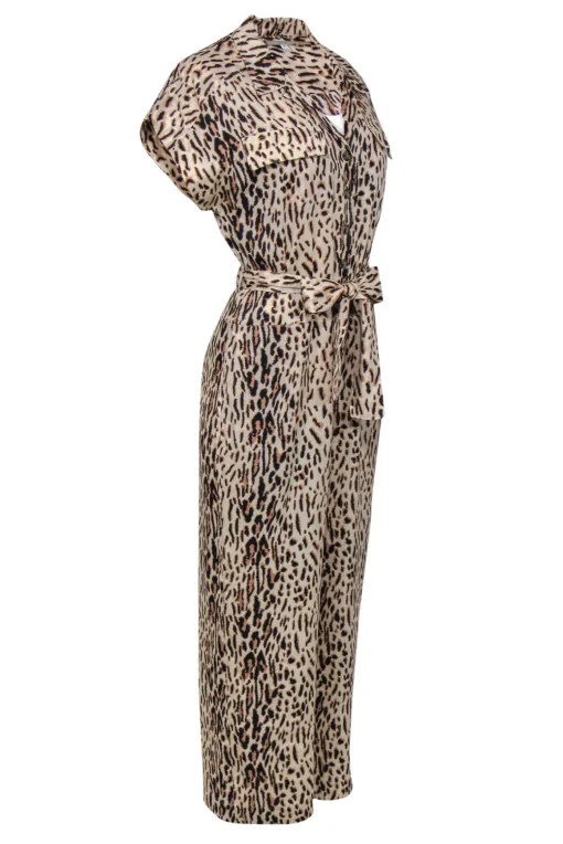 Joie - Beige & Black Leopard Print Utility-Style Belted Jumpsuit Sz M