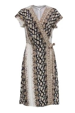 Joie - Beige & Black Snakeskin Print Wrap Dress Sz S