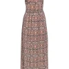Joie - Beige, Pink & Black Bohemian Print Silk Maxi Dress w/ Lace-Up Back Sz 2