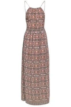 Joie - Beige, Pink & Black Bohemian Print Silk Maxi Dress w/ Lace-Up Back Sz 2