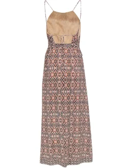 Joie - Beige, Pink & Black Bohemian Print Silk Maxi Dress w/ Lace-Up Back Sz 2