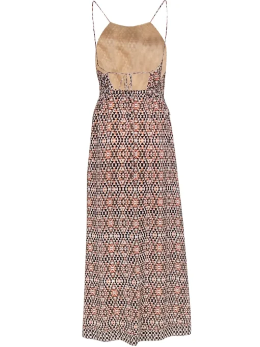 Joie - Beige, Pink & Black Bohemian Print Silk Maxi Dress w/ Lace-Up Back Sz 2