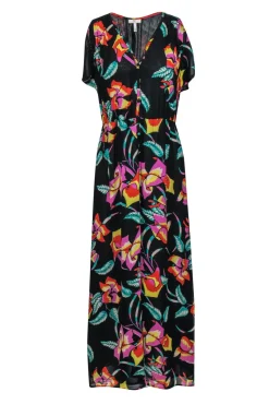 Joie - Black & Multicolor Tropical Floral Print Silk Maxi Dress Sz XS