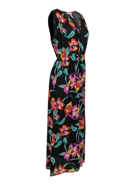 Joie - Black & Multicolor Tropical Floral Print Silk Maxi Dress Sz XS