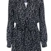 Joie - Black & White Floral Long Sleeve Quarter Button Down Dress Sz XS