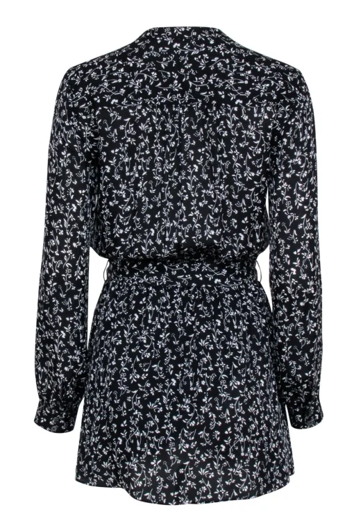 Joie - Black & White Floral Long Sleeve Quarter Button Down Dress Sz XS