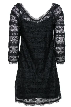 Joie - Black Lace Three-Quarter Sleeve Shift Dress Sz S