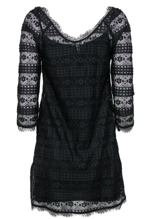 Joie - Black Lace Three-Quarter Sleeve Shift Dress Sz S
