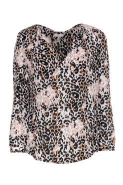 Joie - Black, Pink & White Leopard Printed Silk Blouse Sz M