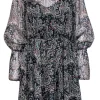 Joie - Black, Teal & Beige Paisley Print Bell Sleeve Dress w/ Metallic Threading Sz S